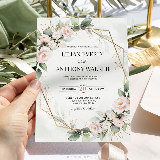 Elegant Blush Floral Geometric Wedding Invitation  (Creator Uploaded)