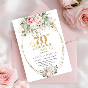 Elegant blush floral gold boho 70th birthday invit invitation