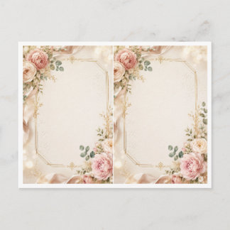 Elegant Blush Floral Gold Frame Wedding Invitation Postcard