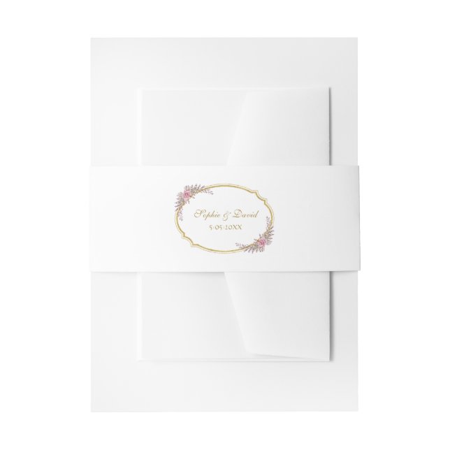 Elegant Blush Floral Gold Frame Wedding Wedding Invitation Belly Band (Front Example)