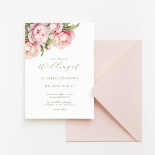 Elegant Blush Floral Gold White Modern Wedding Invitation