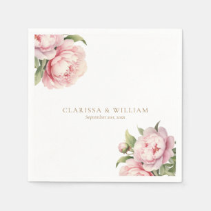 Elegant Blush Floral Gold White Modern Wedding Napkin