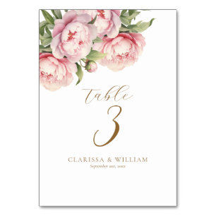 Elegant Blush Floral Gold White Modern Wedding Table Number