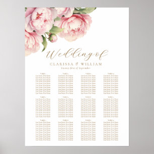 Elegant Blush Floral Gold White Wedding Seating Poster