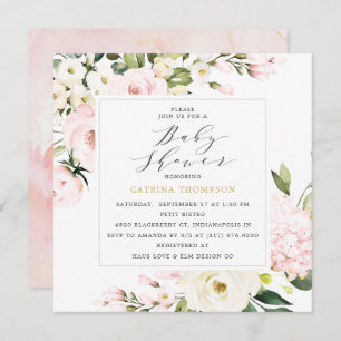 Elegant Blush Floral Greenery Baby Shower Invitation