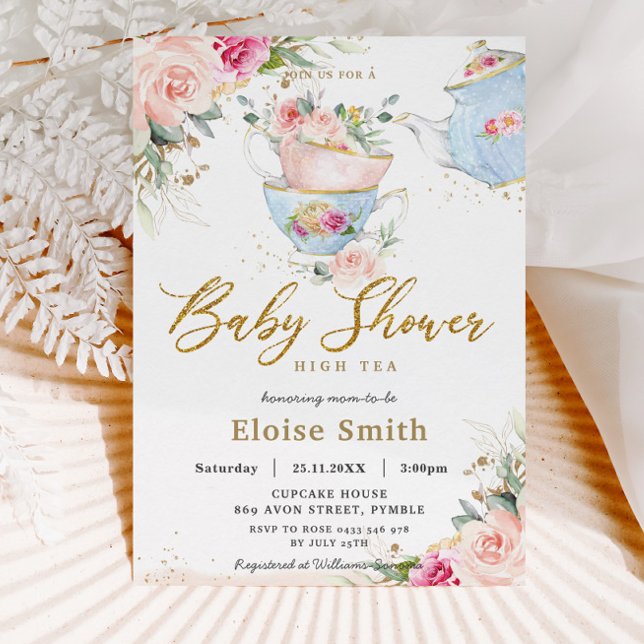 Elegant Blush Floral High Tea Party Baby Shower  Invitation (Creator Uploaded)