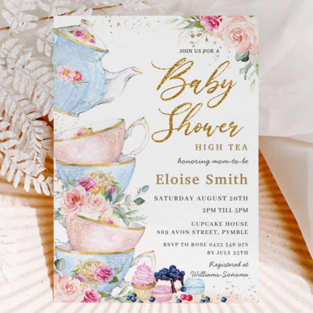 Elegant Blush Floral High Tea Party Baby Shower Invitation (Creator Uploaded)