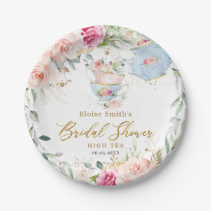 Elegant Blush Floral High Tea Party Bridal Shower Paper Plate