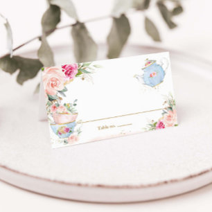 Elegant Blush Floral High Tea Party Folded Tent Place Card