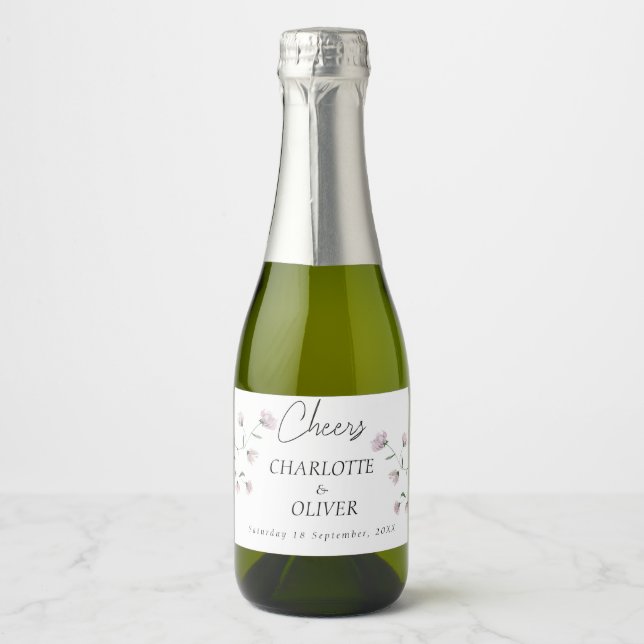 Elegant Blush Floral Mini Champagne Bottle Sticker (Front)