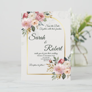 Elegant Blush Floral Minimal Wedding Invitation