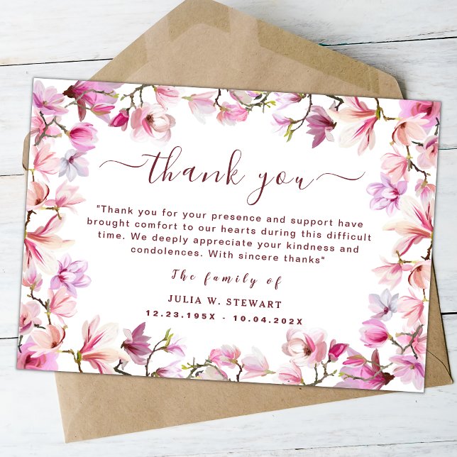 Elegant Blush Floral Modern Funeral Thank You Note Card (Creator Uploaded)