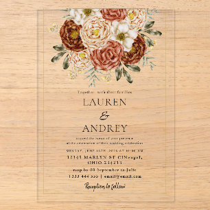 Elegant Blush Floral Modern Wedding Acrylic Invitations