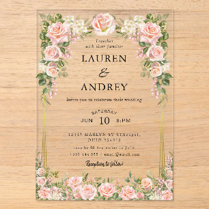Elegant Blush Floral Modern Wedding Acrylic Invitations