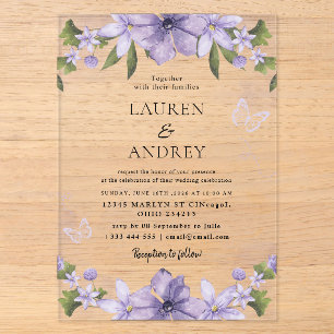 Elegant Blush Floral Modern Wedding Acrylic Invitations