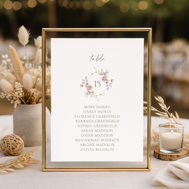 Elegant Blush Floral Monogram Table Seating Card (Creator Uploaded)