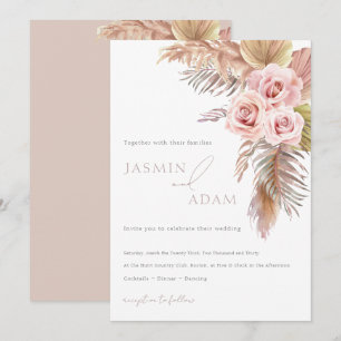 Elegant Blush Floral Monogram Wedding Invitation