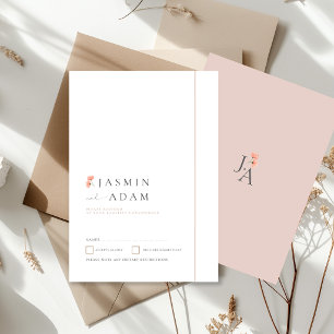 Elegant Blush Floral Monogram Wedding RSVP Card