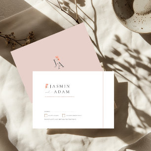 Elegant Blush Floral Monogram Wedding RSVP Card