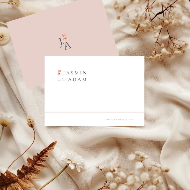 Elegant Blush Floral Monogram Wedding Save The Date (Elegant Blush Floral Save the Date Card)
