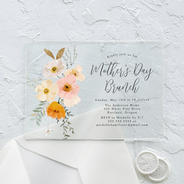 Elegant Blush Floral Mother's Day Brunch Acrylic Invitations (Creator Uploaded)