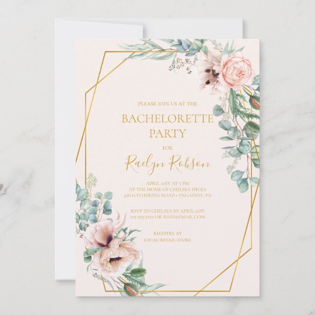 Elegant Blush Floral | Pastel Bachelorette Party Invitation (Front)