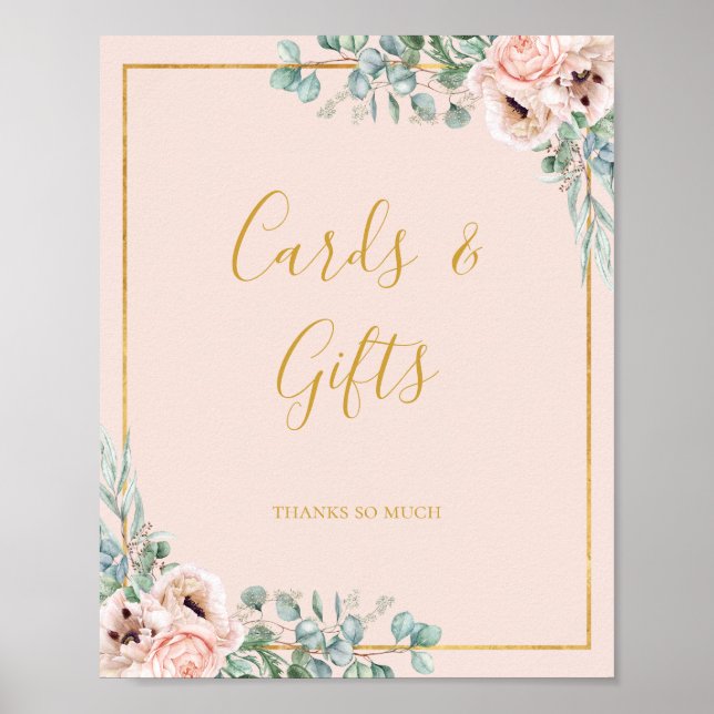 Elegant Blush Floral | Pastel Cards and Gifts Sign (Front)