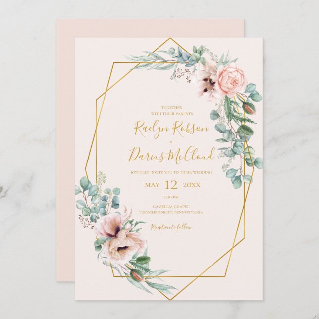 Elegant Blush Floral | Pastel Casual Wedding Invitation (Front/Back)