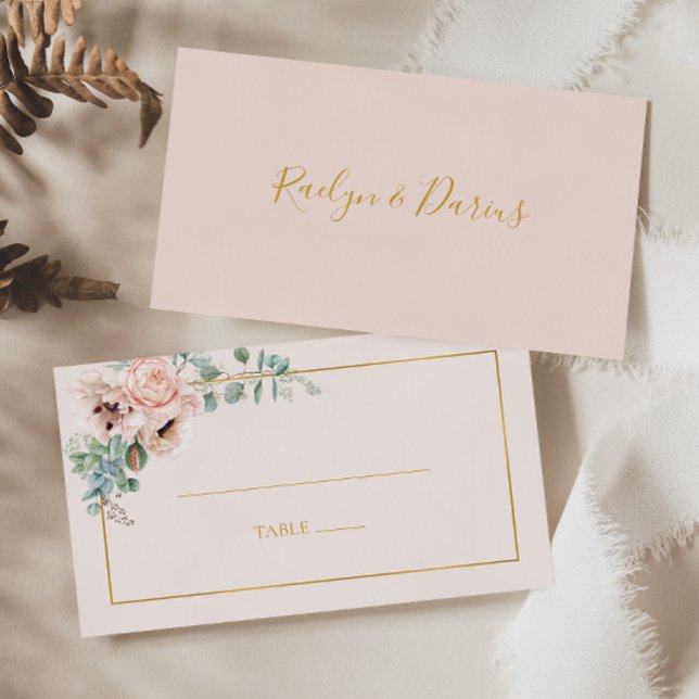 Elegant Blush Floral | Pastel Flat Wedding Place Card (Creator Uploaded)
