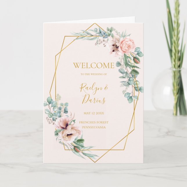 Elegant Blush Floral | Pastel Folded Wedding Programme (Front)
