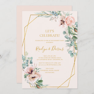 Elegant Blush Floral   Pastel Let's Celebrate Invitation
