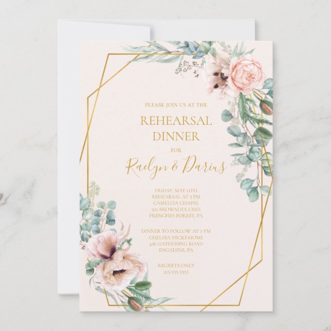 Elegant Blush Floral | Pastel Rehearsal Dinner Invitation (Front)