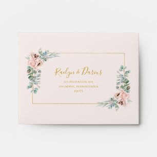 Elegant Blush Floral Pastel Self Addressed RSVP Envelope