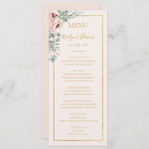 Elegant Blush Floral Pastel Wedding Dinner Menu