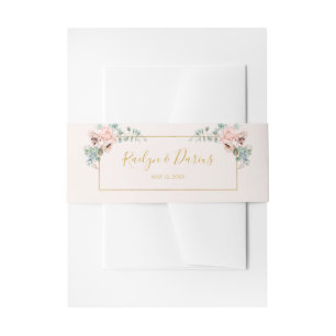 Elegant Blush Floral Pastel Wedding Invitation Belly Band