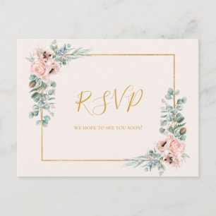 Elegant Blush Floral   Pastel Wedding RSVP Postcard