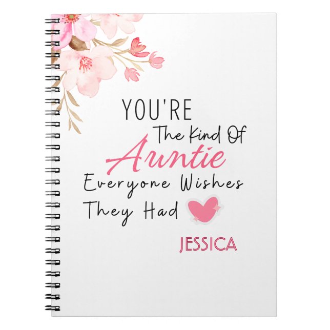 Elegant Blush Floral Personalised Auntie Gift  Notebook (Front)