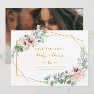 Elegant Blush Floral Photo Horizontal Save The D Date