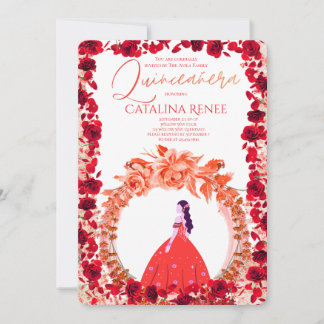 Elegant Blush Floral Quinceañera Invitation