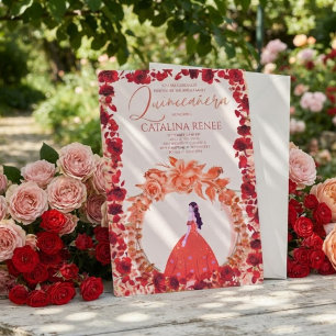 Elegant Blush Floral Quinceañera Invitation