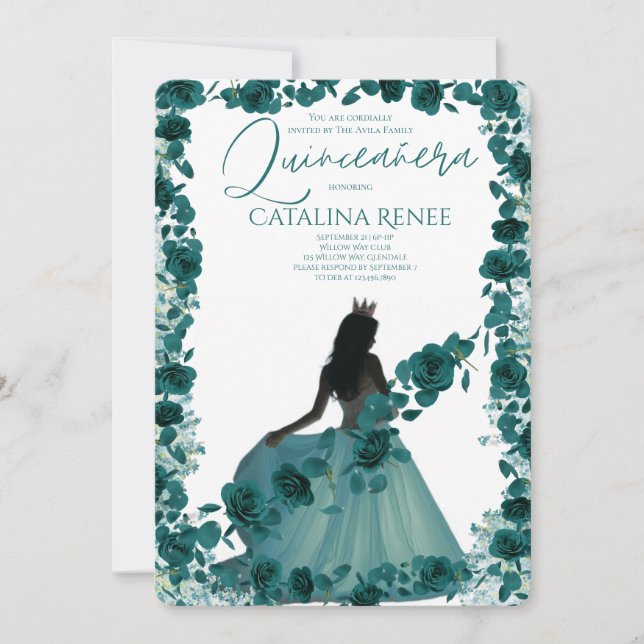 Elegant Blush Floral Quinceañera Invitation (Front)