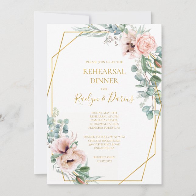 Elegant Blush Floral | Rehearsal Dinner Invitation (Front)