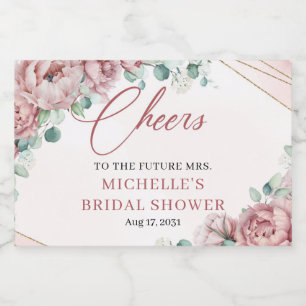 Elegant blush floral roses eucalyptus gold frame c sparkling wine label