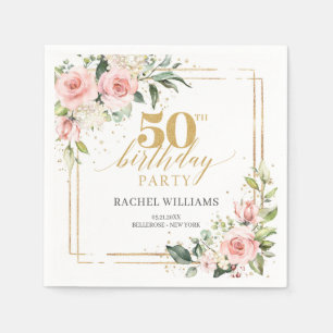 Elegant Blush floral roses greenery 50th birthday Napkin