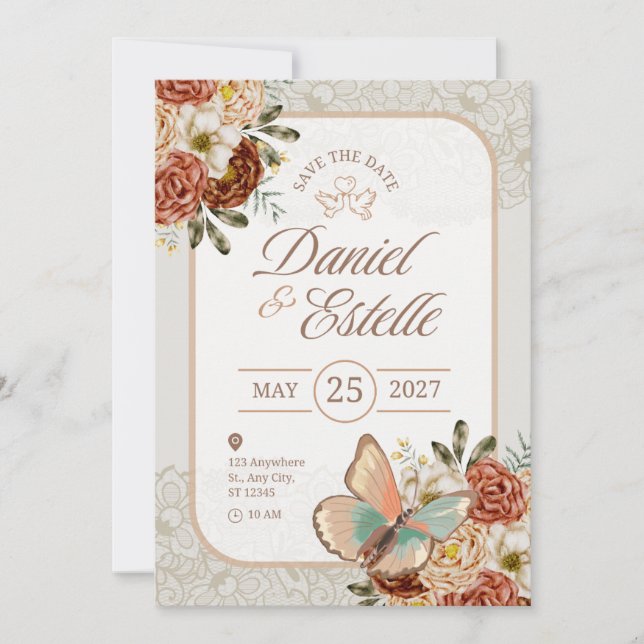 Elegant Blush Floral Save the Date Card (Front)