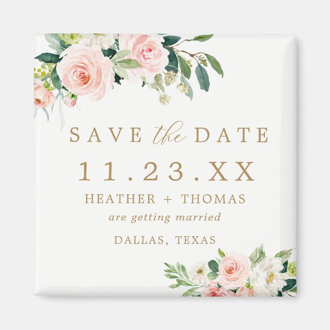 Elegant Blush Floral Save the Date Magnet (Front)