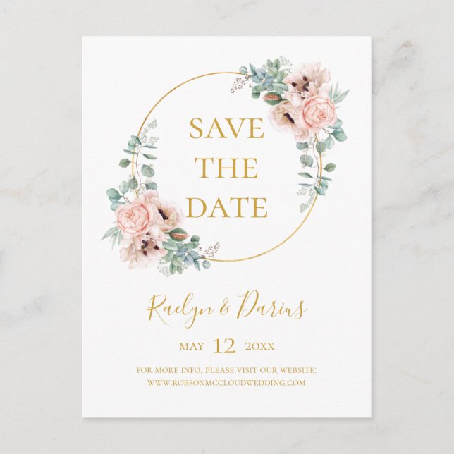 Elegant Blush Floral | Save The Date Postcard (Front)
