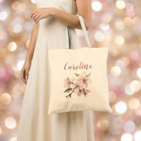 Elegant blush floral script cherry blossom wedding