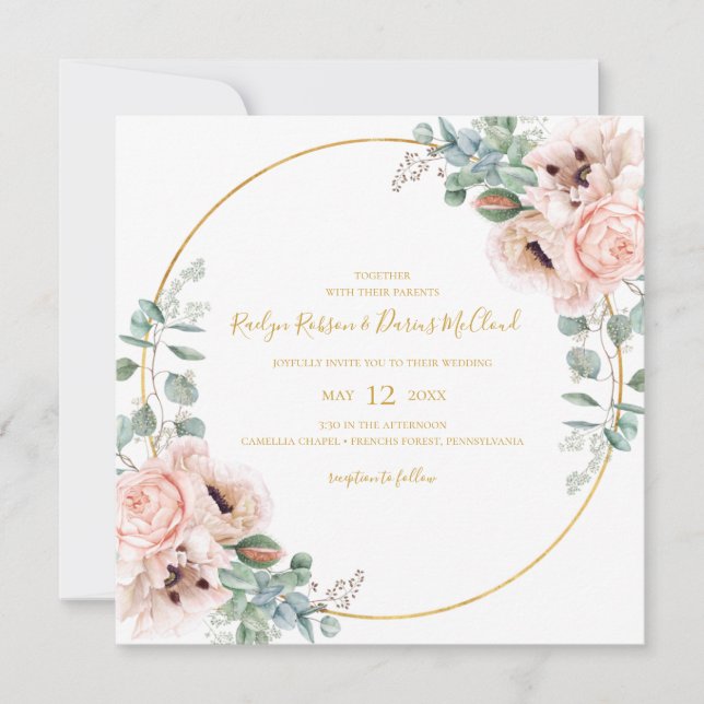 Elegant Blush Floral | Square Wedding Invitation (Front)