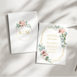 Elegant Blush Floral   Traditional Wedding Invitation